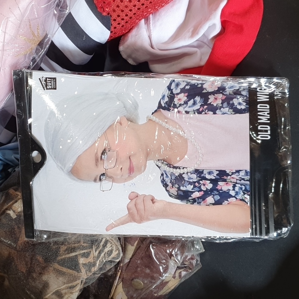 Kids old maid granny wig